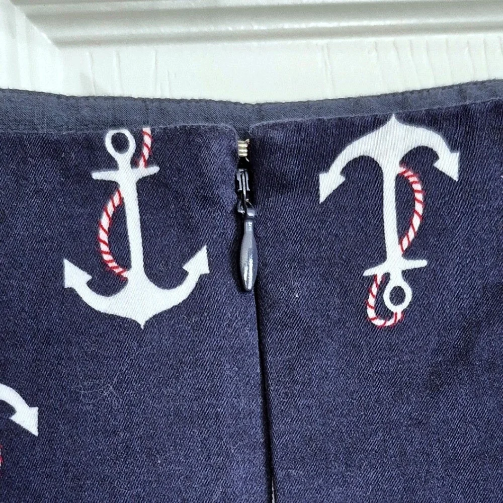 J. Crew Navy Blue White Anchor Print Mini Skirt With Pockets‎ Womens 00